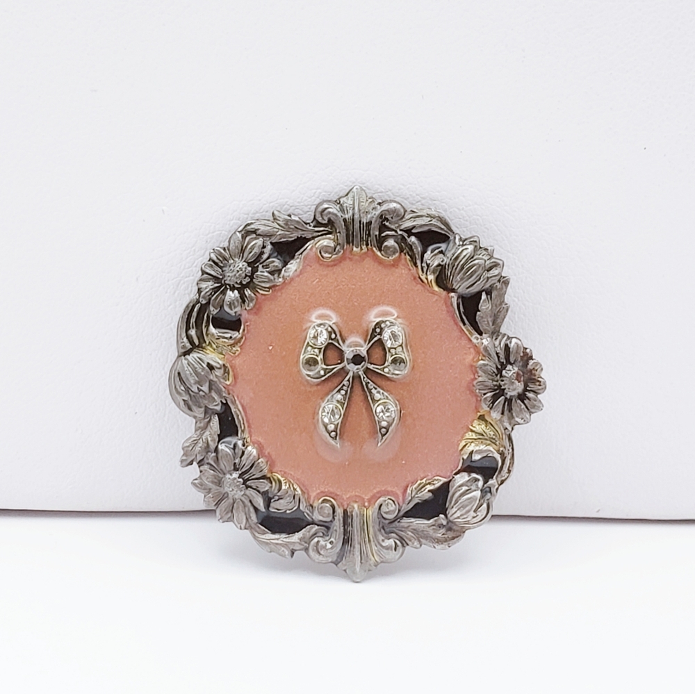 Catherine Popesco France Enamel Bow 60s 70s Brooch Silver Tone